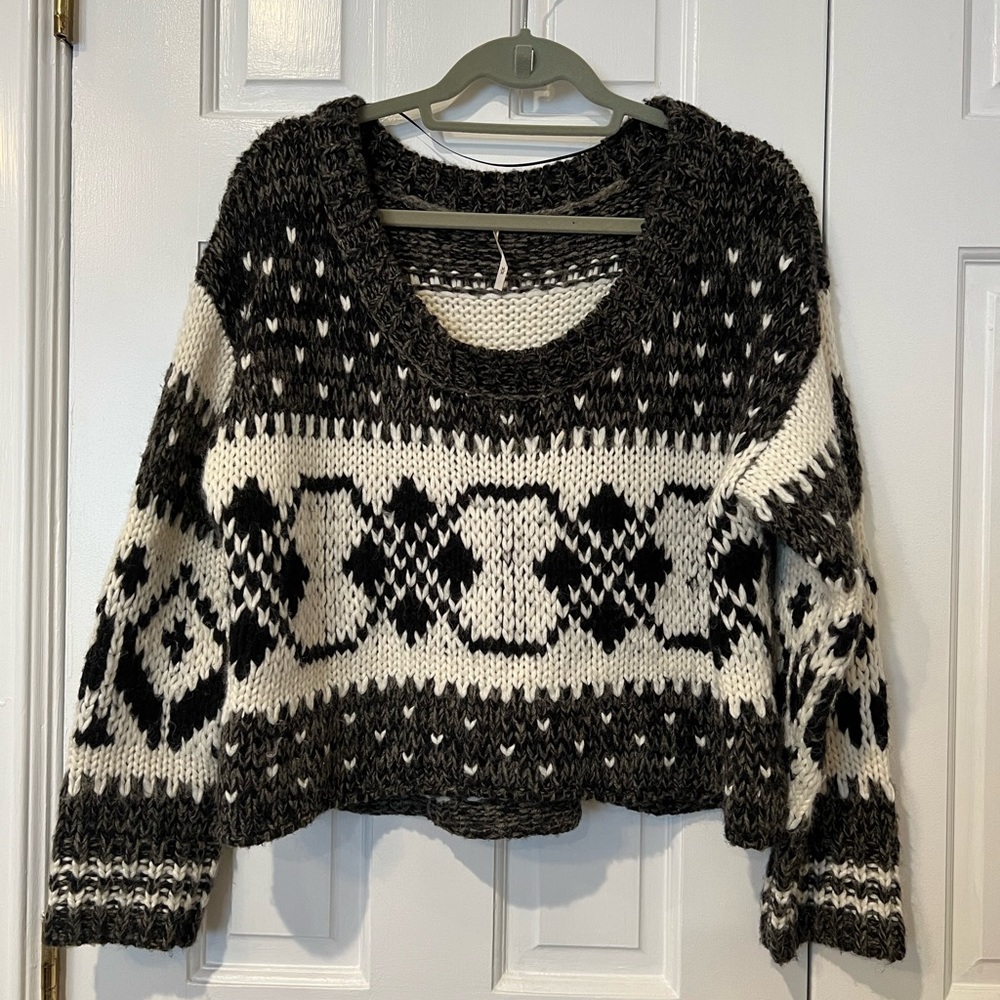 Free People Vintage Winter Ski Cropped Sweater